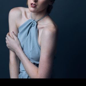 Blue tie waist romper